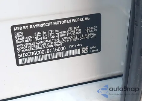 2020 BMW X5 xDrive40I from USA, damaged, VIN 5UXCR6C00L9C16000